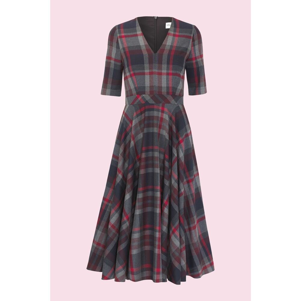 NWT The Pretty Dress Company Myla Tartan Plaid Midi Dress | Red Gray | SZ 8